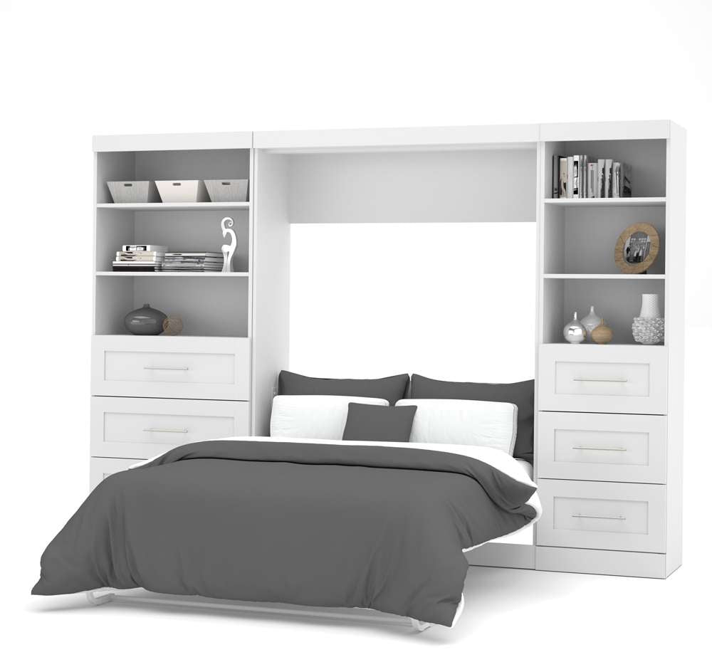Bestar - Pur Full Murphy Bed and 2 Shelving Units with Drawers (120W) in White - 26890-17 veiw 2