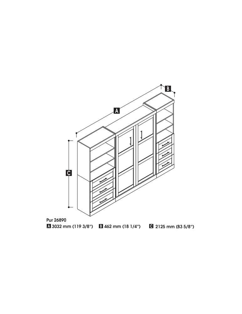 Bestar - Pur Full Murphy Bed and 2 Shelving Units with Drawers (120W) in White - 26890-17 veiw 4