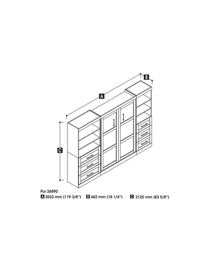 Bestar - Pur Full Murphy Bed and 2 Shelving Units with Drawers (120W) in White - 26890-17 veiw 4