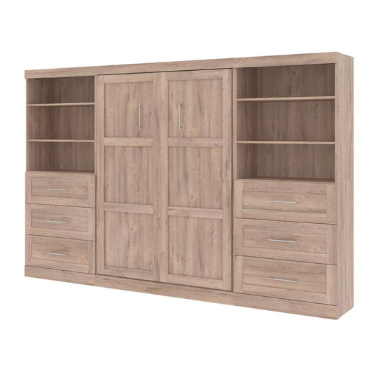 Bestar - Pur Full Murphy Bed and 2 Shelving Units with Drawers (131W) in Rustic Brown - 26896-000009 veiw 1