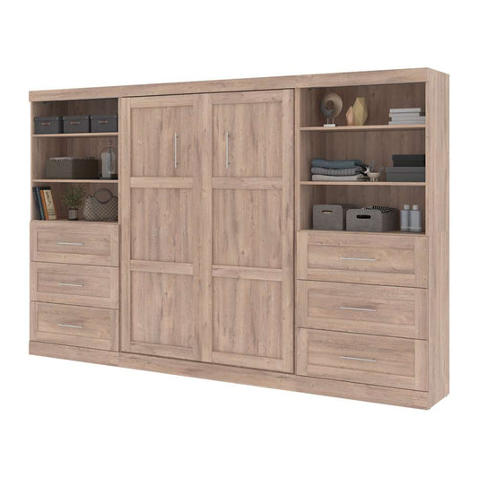 Bestar - Pur Full Murphy Bed and 2 Shelving Units with Drawers (131W) in Rustic Brown - 26896-000009 veiw 2