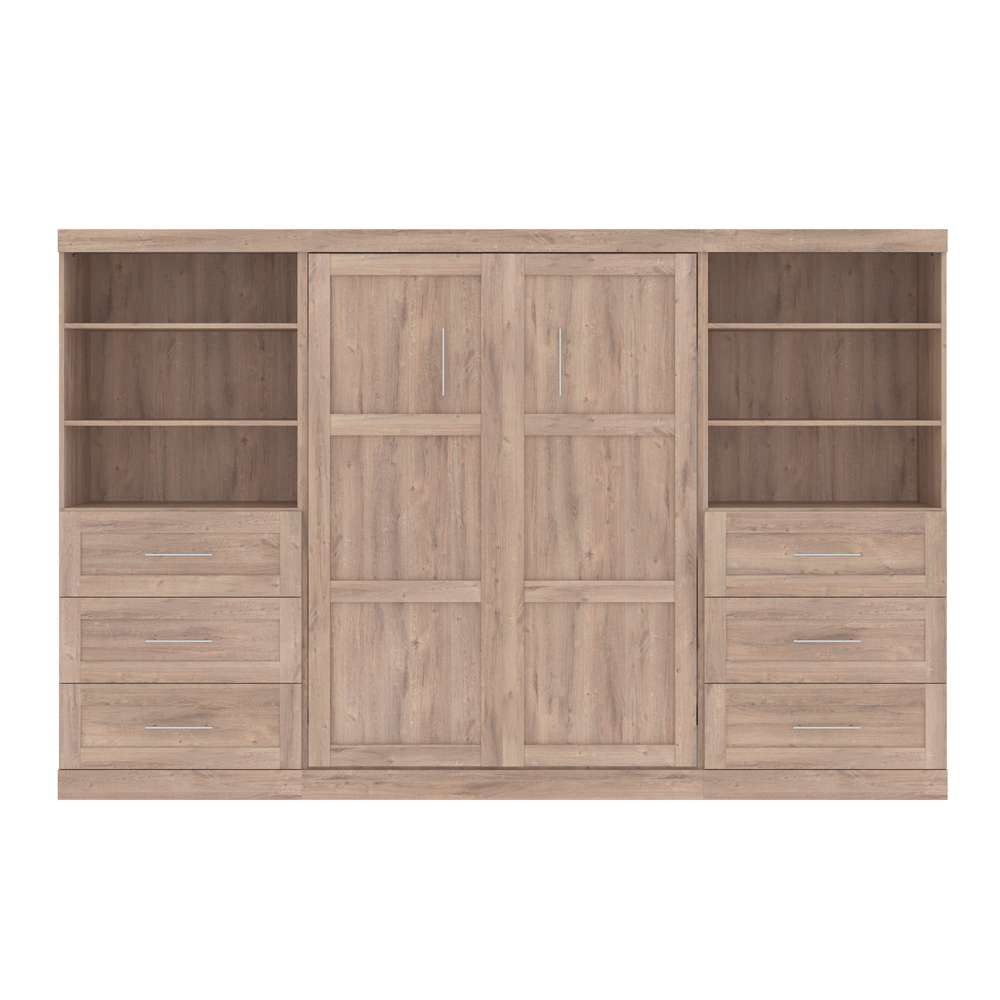 Bestar - Pur Full Murphy Bed and 2 Shelving Units with Drawers (131W) in Rustic Brown - 26896-000009 veiw 3