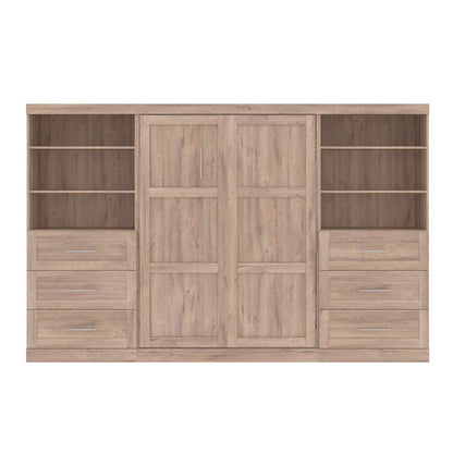 Bestar - Pur Full Murphy Bed and 2 Shelving Units with Drawers (131W) in Rustic Brown - 26896-000009 veiw 3