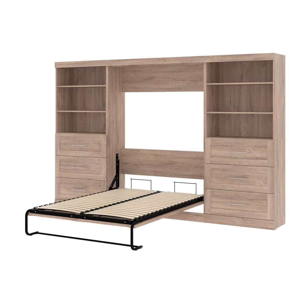 Bestar - Pur Full Murphy Bed and 2 Shelving Units with Drawers (131W) in Rustic Brown - 26896-000009 veiw 7