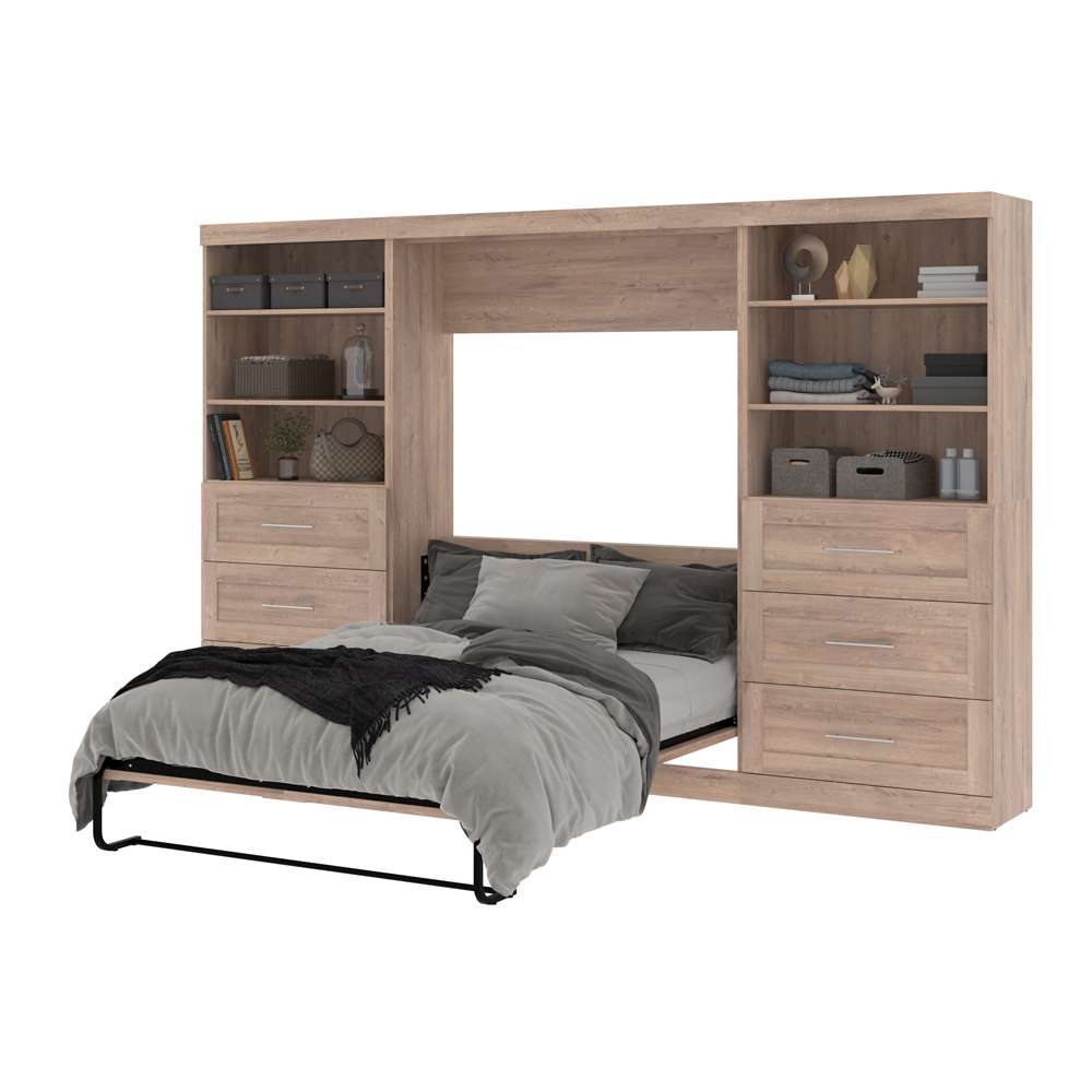 Bestar - Pur Full Murphy Bed and 2 Shelving Units with Drawers (131W) in Rustic Brown - 26896-000009 veiw 8