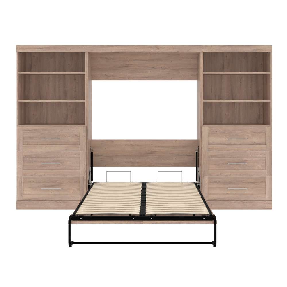 Bestar - Pur Full Murphy Bed and 2 Shelving Units with Drawers (131W) in Rustic Brown - 26896-000009 veiw 9