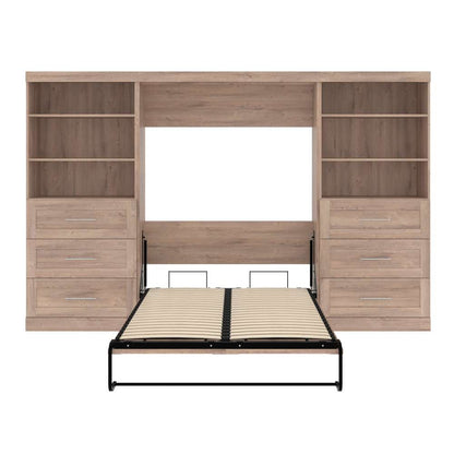 Bestar - Pur Full Murphy Bed and 2 Shelving Units with Drawers (131W) in Rustic Brown - 26896-000009 veiw 9