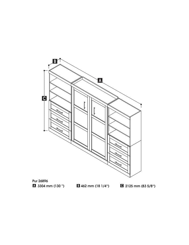 Bestar - Pur Full Murphy Bed and 2 Shelving Units with Drawers (131W) in White - 26896-17 veiw 4