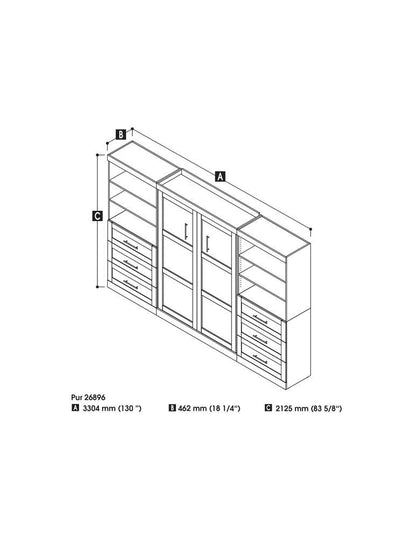 Bestar - Pur Full Murphy Bed and 2 Shelving Units with Drawers (131W) in White - 26896-17 veiw 4