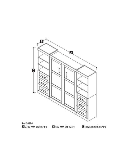 Bestar - Pur Full Murphy Bed and 2 Storage Units with Drawers (109W) in Bark Grey - 26894-47 veiw 5