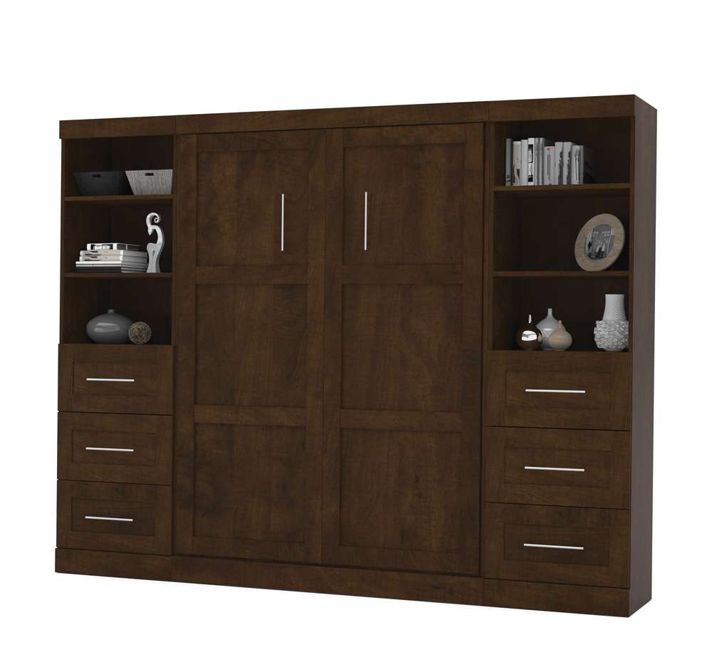 Bestar - Pur Full Murphy Bed and 2 Storage Units with Drawers (109W) in Chocolate - 26894-69 veiw 1