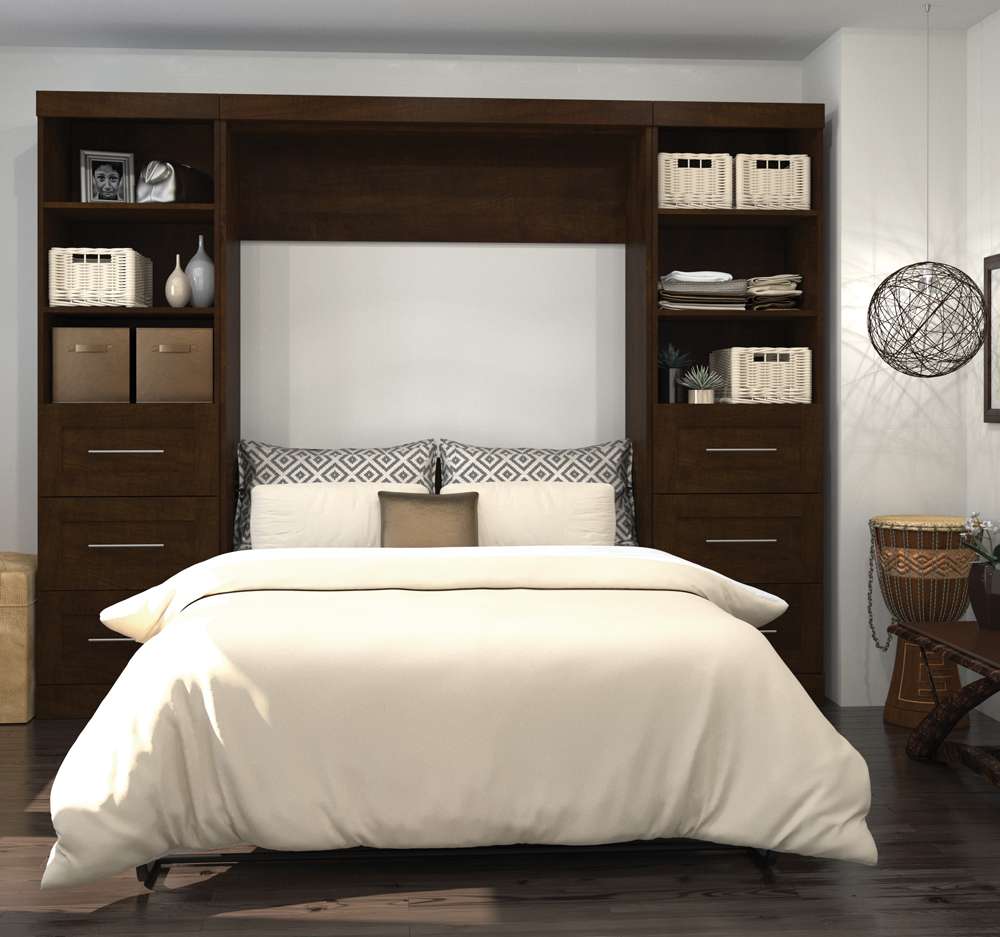 Bestar - Pur Full Murphy Bed and 2 Storage Units with Drawers (109W) in Chocolate - 26894-69 veiw 3