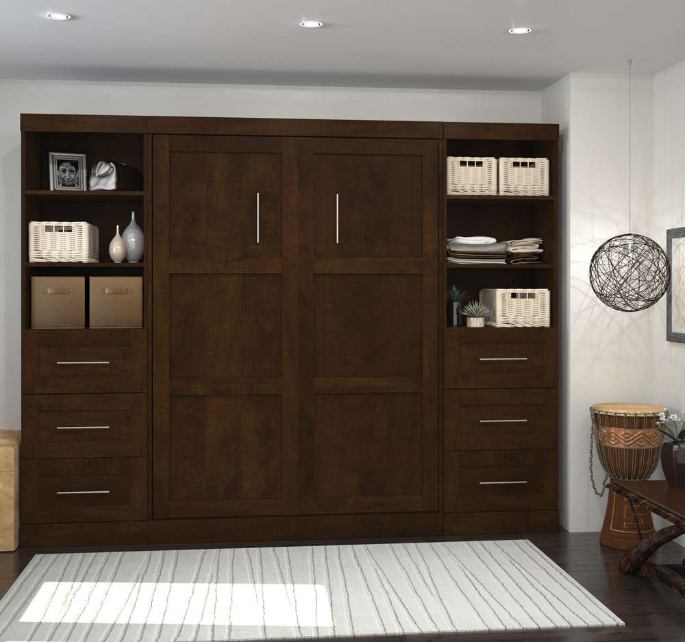 Bestar - Pur Full Murphy Bed and 2 Storage Units with Drawers (109W) in Chocolate - 26894-69 veiw 4