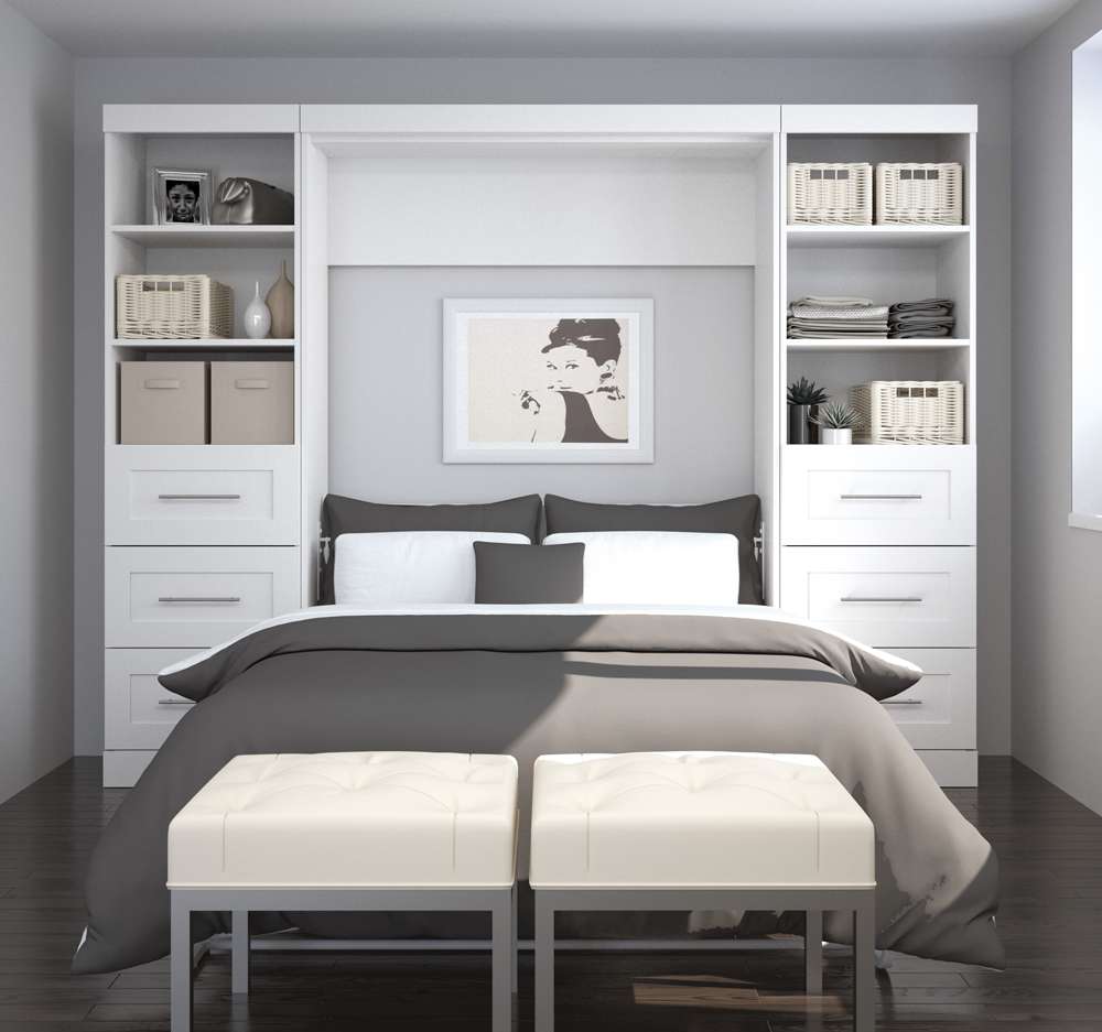 Bestar - Pur Full Murphy Bed and 2 Storage Units with Drawers (109W) in White - 26894-17 veiw 3