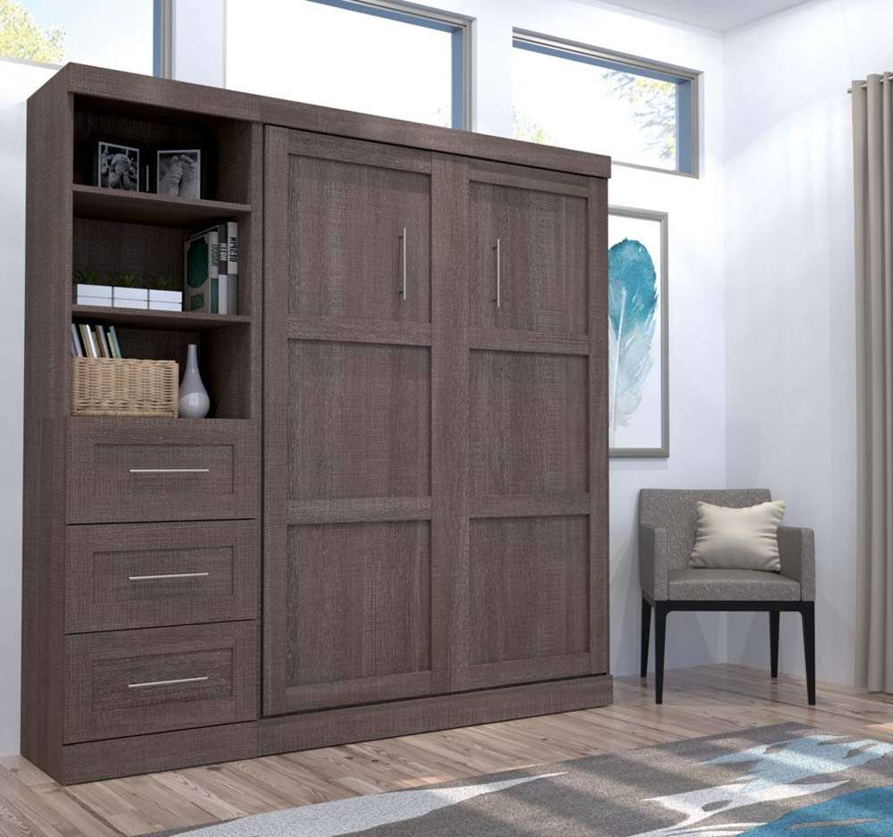 Bestar - Pur Full Murphy Bed and Storage Unit with Drawers (84W) in Bark Grey - 26868-47 veiw 2