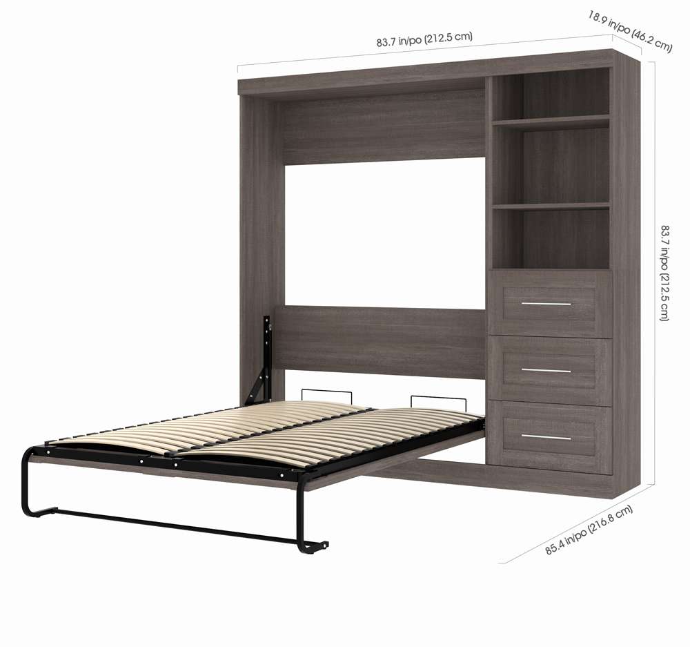 Bestar - Pur Full Murphy Bed and Storage Unit with Drawers (84W) in Bark Grey - 26868-47 veiw 4