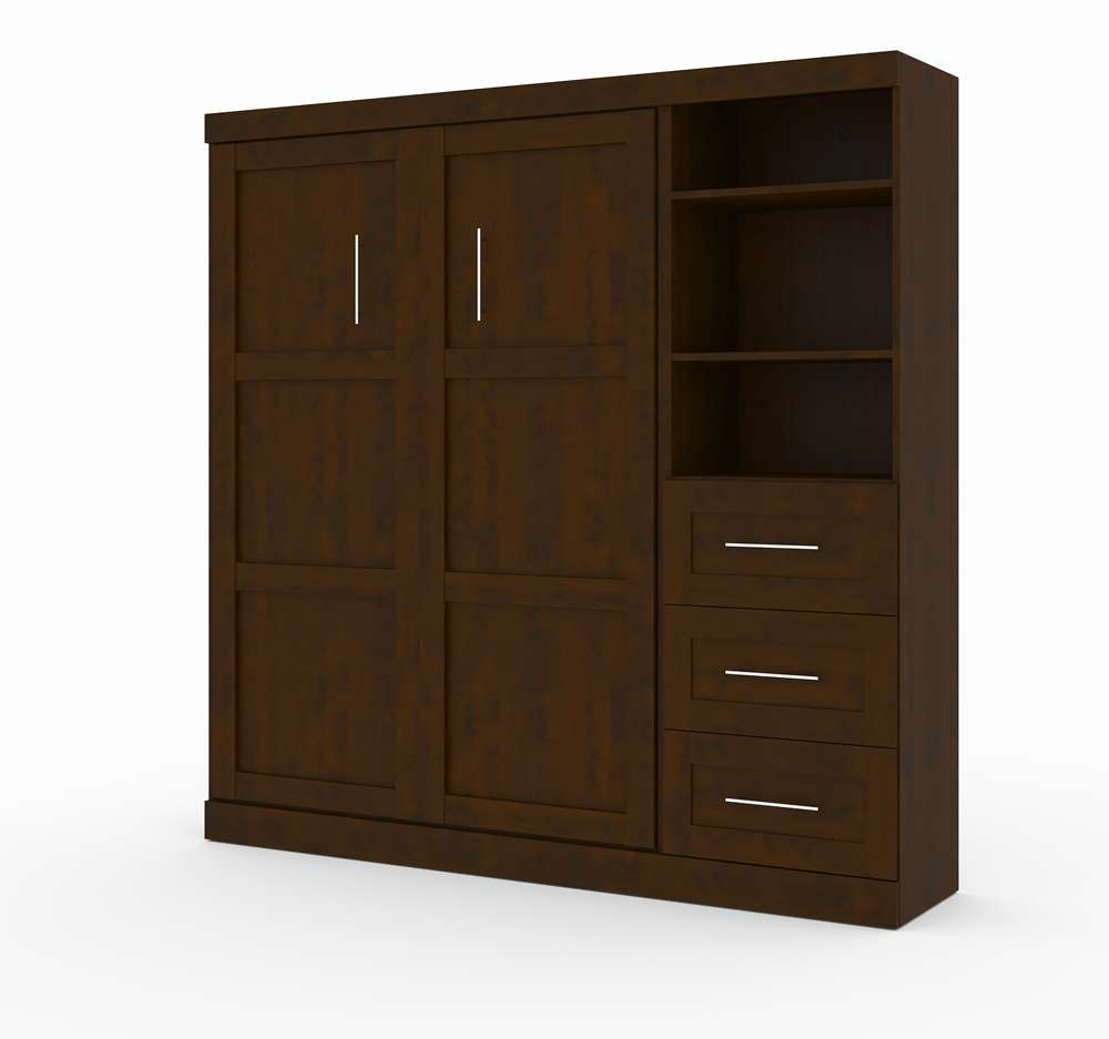 Bestar - Pur Full Murphy Bed and Storage Unit with Drawers (84W) in Chocolate - 26868-69 veiw 1