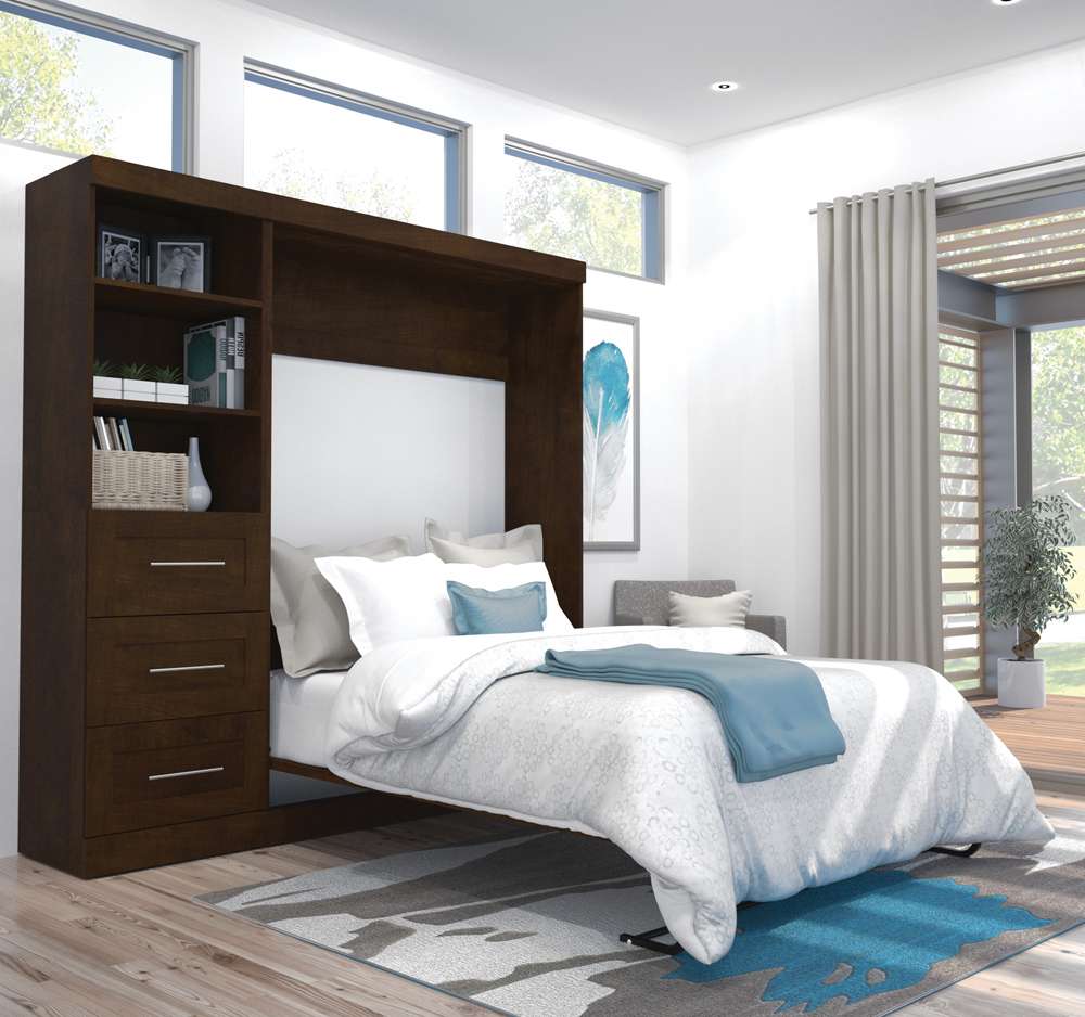Bestar - Pur Full Murphy Bed and Storage Unit with Drawers (84W) in Chocolate - 26868-69 veiw 3