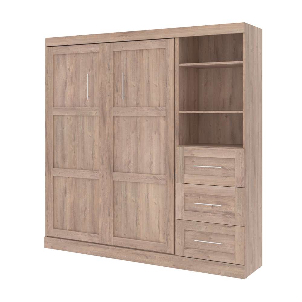 Bestar - Pur Full Murphy Bed and Storage Unit with Drawers (84W) in Rustic Brown - 26868-000009 veiw 1