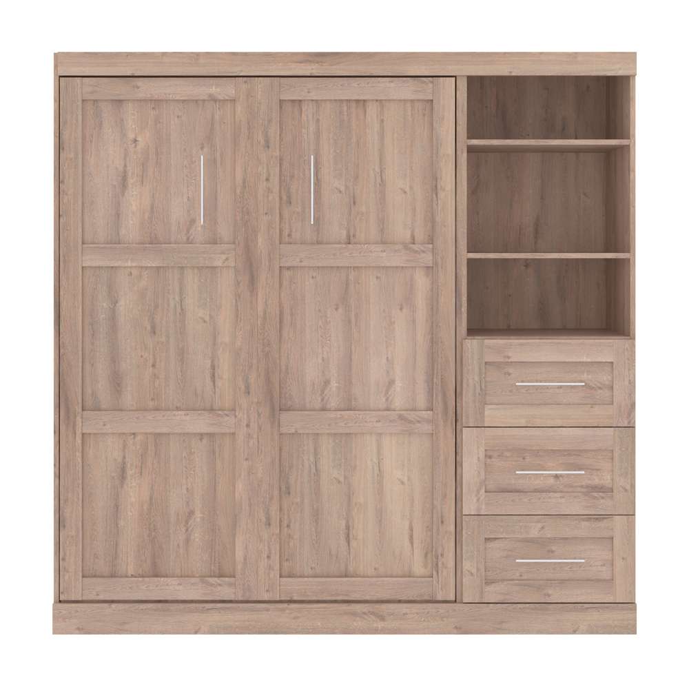 Bestar - Pur Full Murphy Bed and Storage Unit with Drawers (84W) in Rustic Brown - 26868-000009 veiw 3