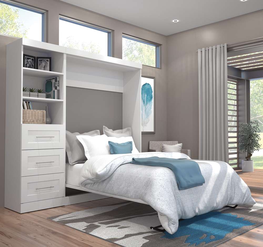 Bestar - Pur Full Murphy Bed and Storage Unit with Drawers (84W) in White - 26868-17 veiw 2