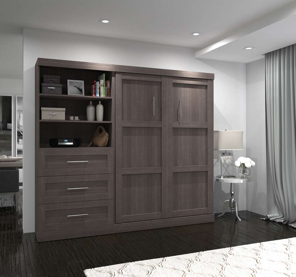 Bestar - Pur Full Murphy Bed and Storage Unit with Drawers (95W) in Bark Grey - 26891-47 veiw 4