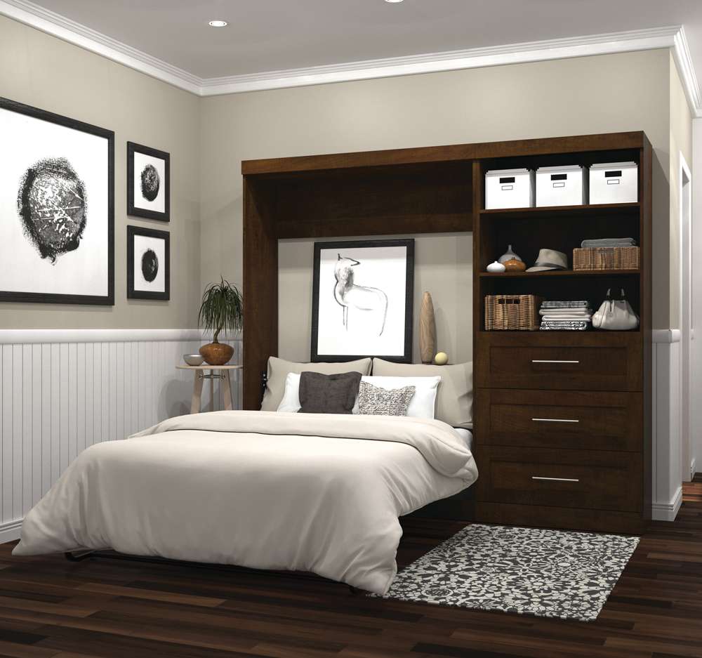 Bestar - Pur Full Murphy Bed and Storage Unit with Drawers (95W) in Chocolate - 26891-69 veiw 3