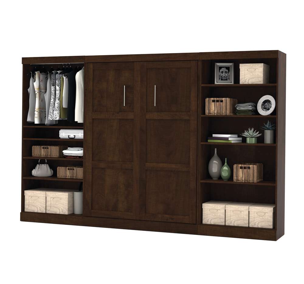 Bestar - Pur Full Murphy Bed with 2 Shelving Units (131W) in Chocolate - 26895-69 veiw 1