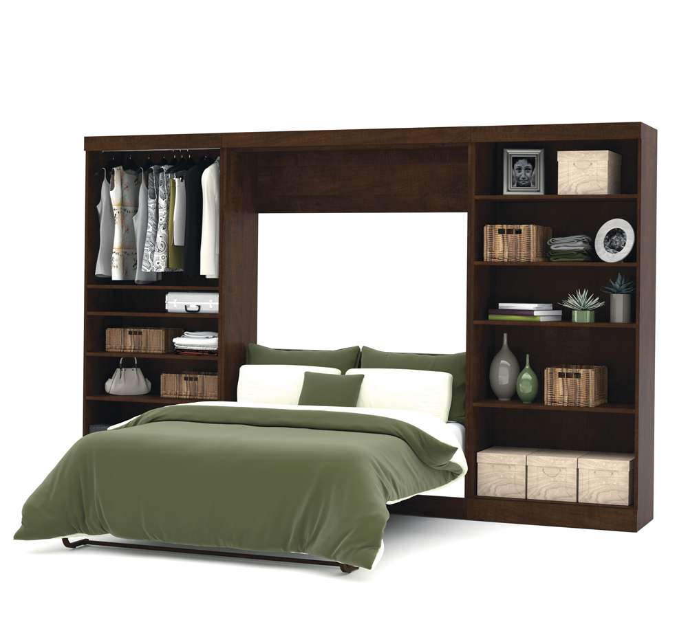 Bestar - Pur Full Murphy Bed with 2 Shelving Units (131W) in Chocolate - 26895-69 veiw 2