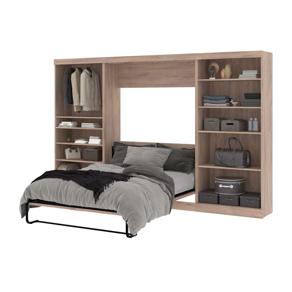 Bestar - Pur Full Murphy Bed with 2 Shelving Units (131W) in Rustic Brown - 26895-000009 veiw 8