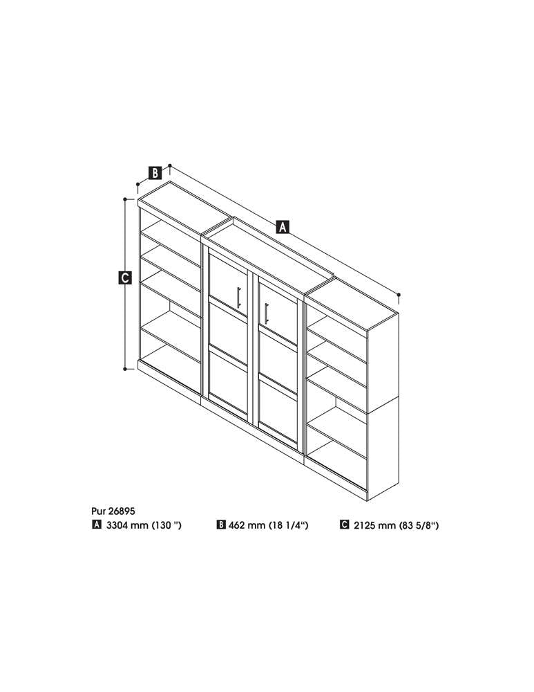 Bestar - Pur Full Murphy Bed with 2 Shelving Units (131W) in White - 26895-17 veiw 4