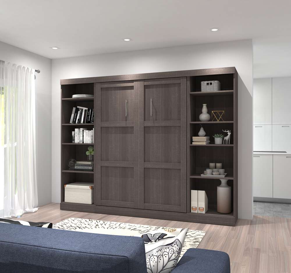 Bestar - Pur Full Murphy Bed with 2 Storage Units (109W) in Bark Grey - 26893-47 veiw 2