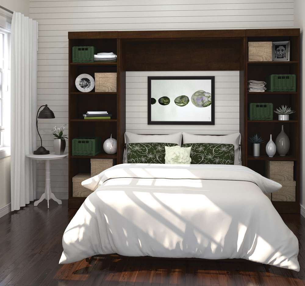 Bestar - Pur Full Murphy Bed with 2 Storage Units (109W) in Chocolate - 26893-69 veiw 3