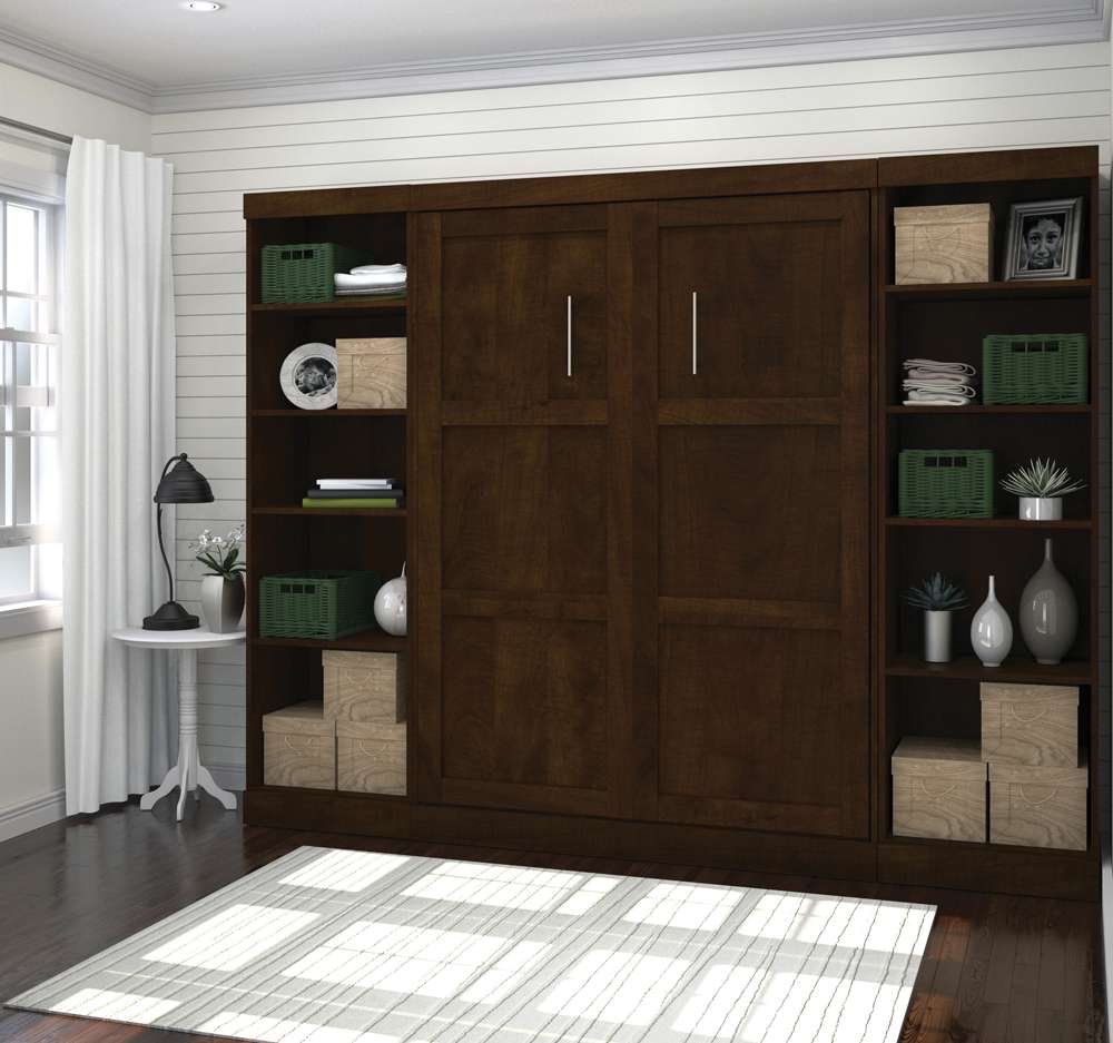 Bestar - Pur Full Murphy Bed with 2 Storage Units (109W) in Chocolate - 26893-69 veiw 4
