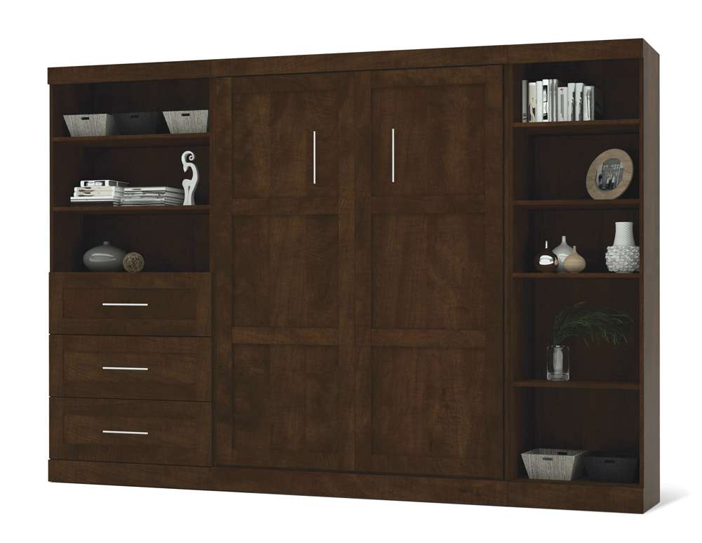 Bestar - Pur Full Murphy Bed with Shelving and Drawers (120W) in Chocolate - 26892-69 veiw 1