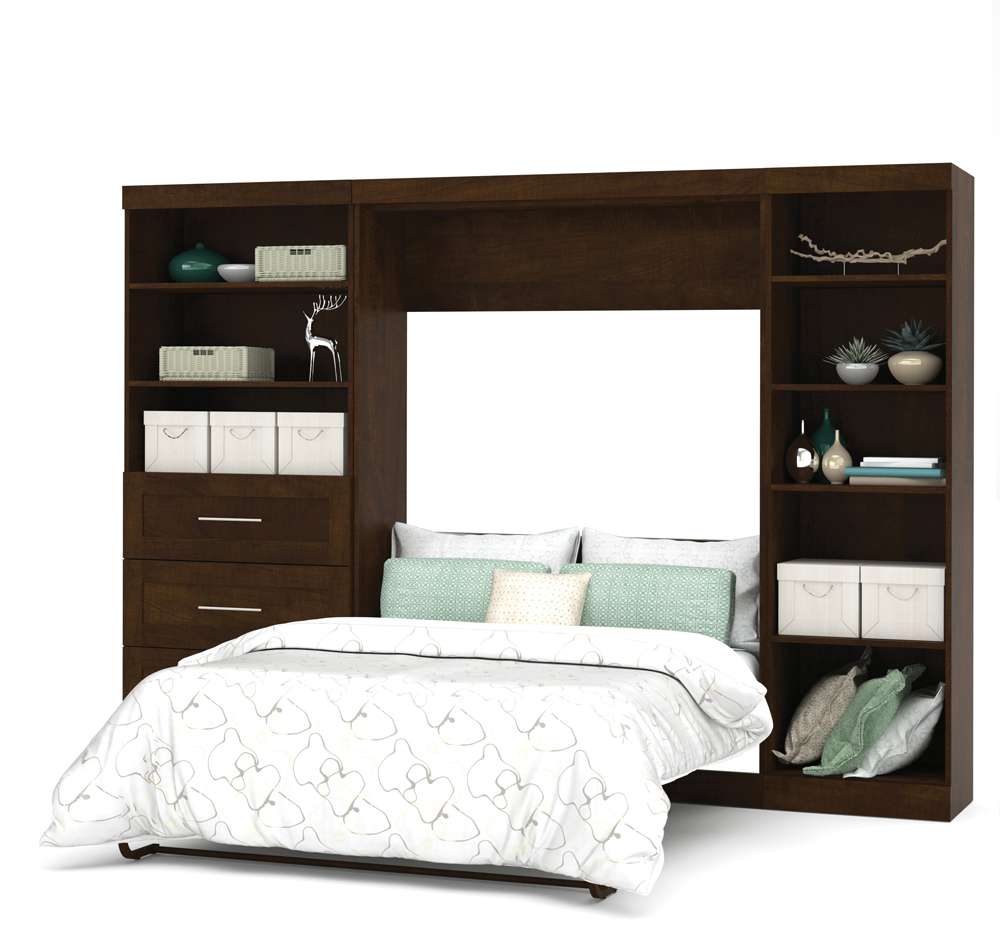 Bestar - Pur Full Murphy Bed with Shelving and Drawers (120W) in Chocolate - 26892-69 veiw 2