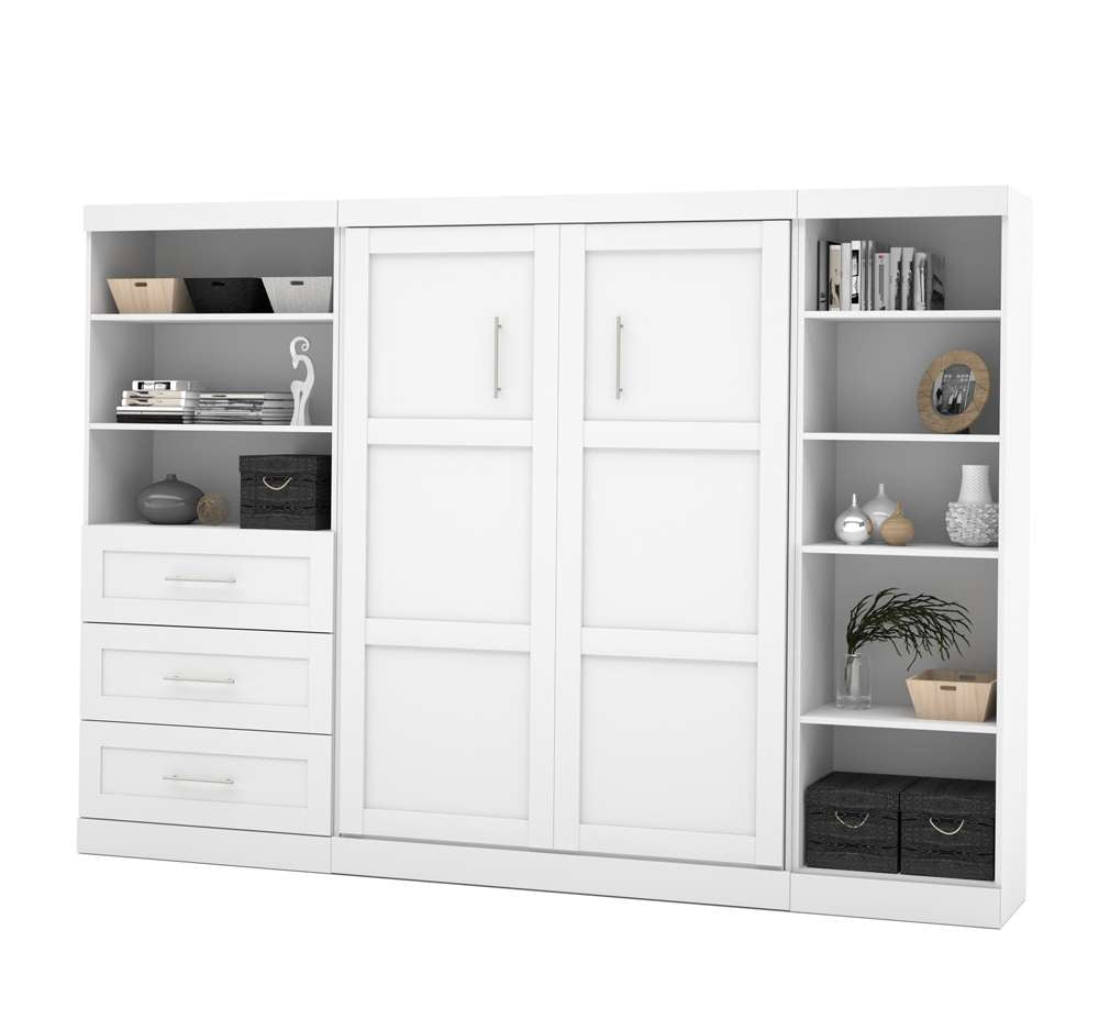 Bestar - Pur Full Murphy Bed with Shelving and Drawers (120W) in White - 26892-17 veiw 1