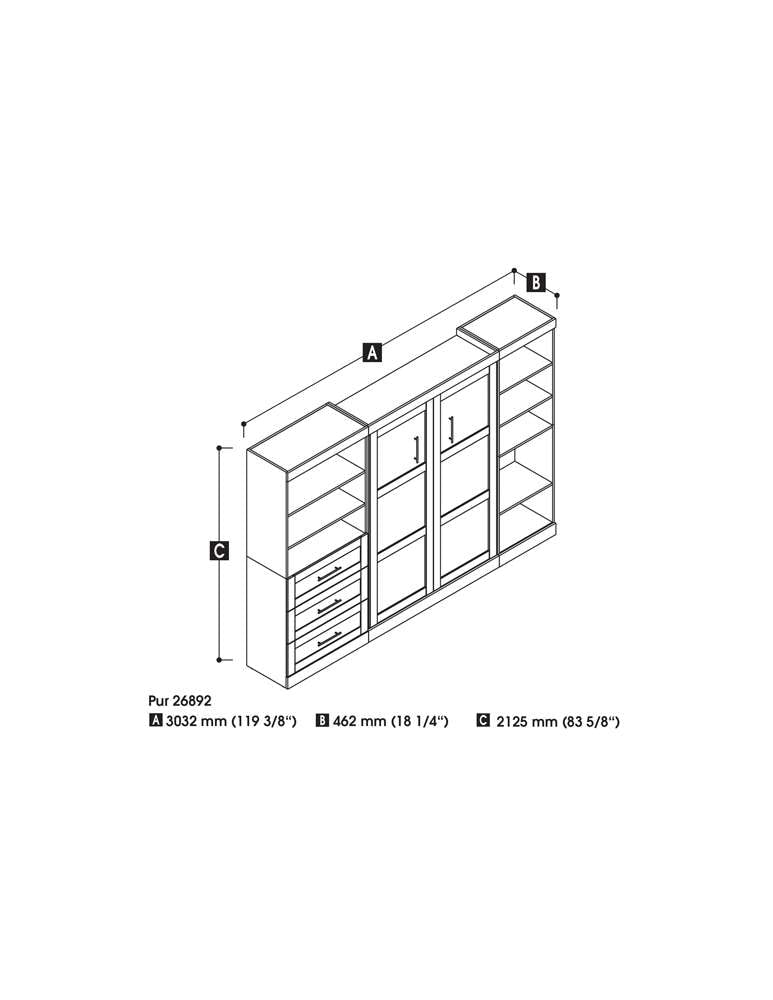 Bestar - Pur Full Murphy Bed with Shelving and Drawers (120W) in White - 26892-17 veiw 4
