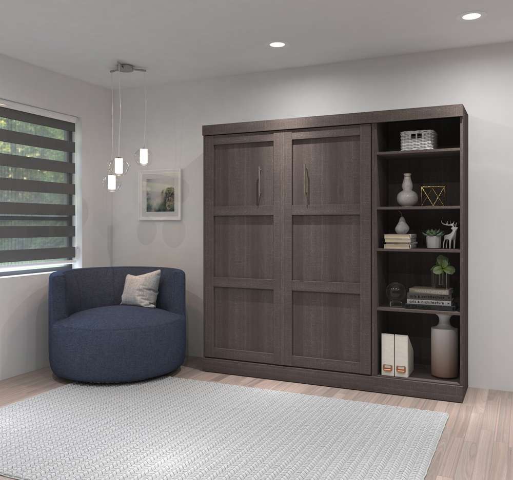 Bestar - Pur Full Murphy Bed with Storage Unit (84W) in Bark Grey - 26898-47 veiw 3