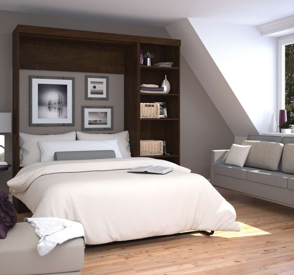 Bestar - Pur Full Murphy Bed with Storage Unit (84W) in Chocolate - 26898-69 veiw 3
