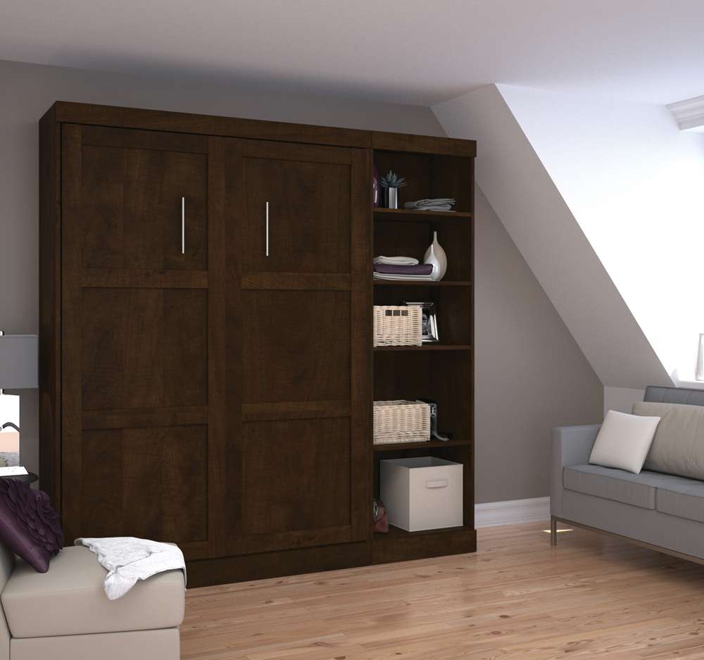 Bestar - Pur Full Murphy Bed with Storage Unit (84W) in Chocolate - 26898-69 veiw 4