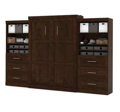 Bestar - Pur Queen Murphy Bed and 2 Shelving Units with Drawers (136W) in Chocolate - 26886-69 veiw 1