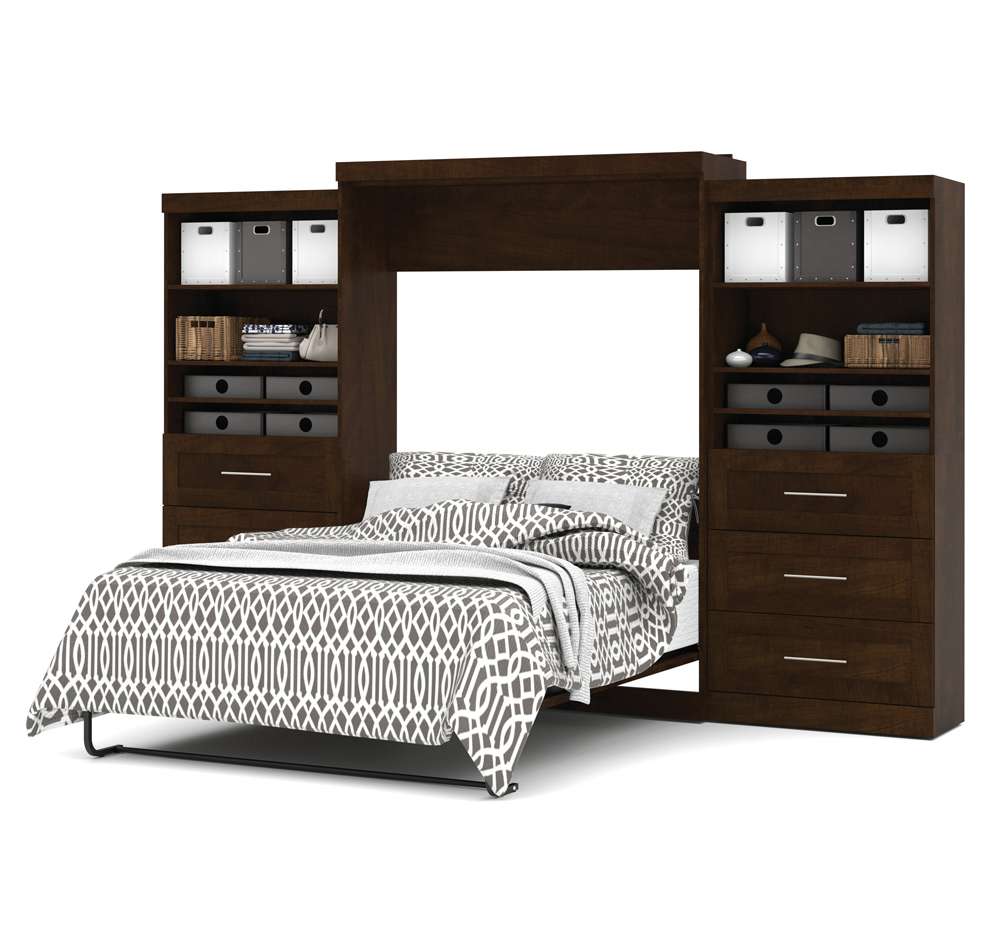 Bestar - Pur Queen Murphy Bed and 2 Shelving Units with Drawers (136W) in Chocolate - 26886-69 veiw 2