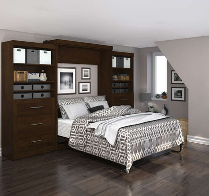Bestar - Pur Queen Murphy Bed and 2 Shelving Units with Drawers (136W) in Chocolate - 26886-69 veiw 3