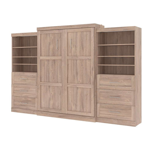 Bestar - Pur Queen Murphy Bed and 2 Shelving Units with Drawers (136W) in Rustic Brown - 26886-000009 veiw 1