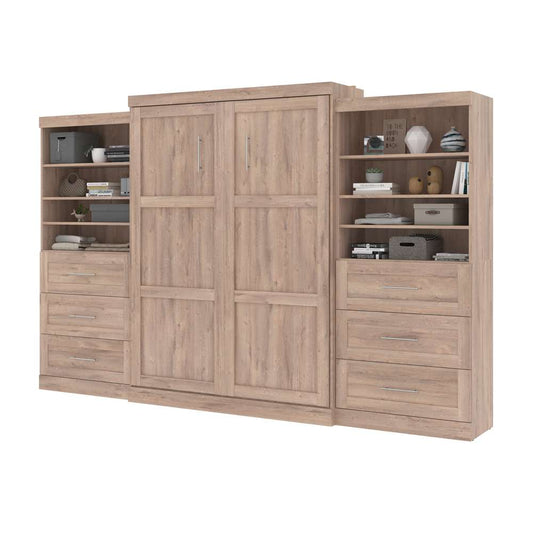 Bestar - Pur Queen Murphy Bed and 2 Shelving Units with Drawers (136W) in Rustic Brown - 26886-000009 veiw 2