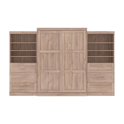 Bestar - Pur Queen Murphy Bed and 2 Shelving Units with Drawers (136W) in Rustic Brown - 26886-000009 veiw 3