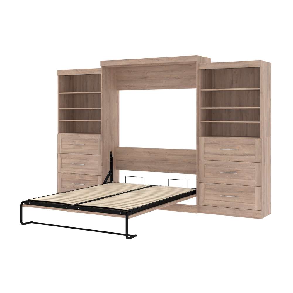 Bestar - Pur Queen Murphy Bed and 2 Shelving Units with Drawers (136W) in Rustic Brown - 26886-000009 veiw 7