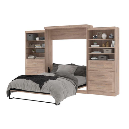 Bestar - Pur Queen Murphy Bed and 2 Shelving Units with Drawers (136W) in Rustic Brown - 26886-000009 veiw 8