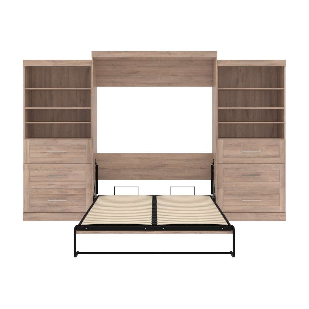 Bestar - Pur Queen Murphy Bed and 2 Shelving Units with Drawers (136W) in Rustic Brown - 26886-000009 veiw 9
